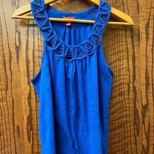 Elle royal blue woven crochet racer back tank top